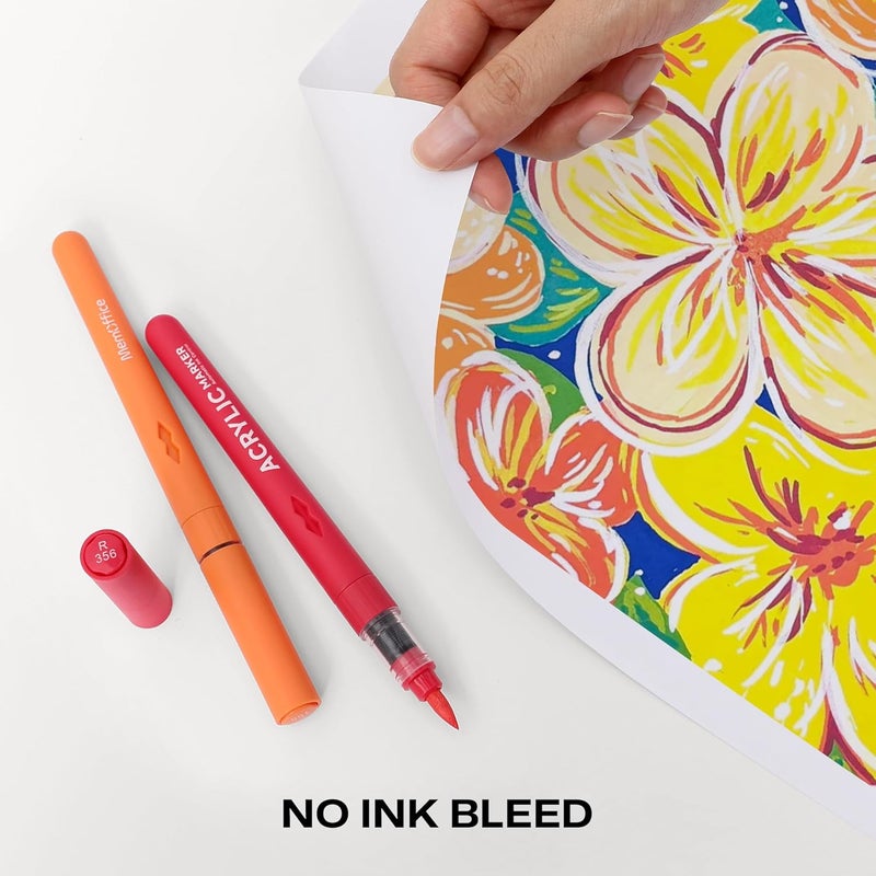 MemOffice Direct Liquid Acrylic Paint Markers, 24 Colors Brush Tip Pens with Carrying Case, No Bleed, Waterproof, for Rock, Wood, Canvas, Glass, Fabric, DIY Crafts for Adults - Image 2